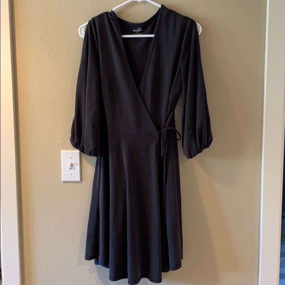 Black Long Sleeve Wrap Dress
